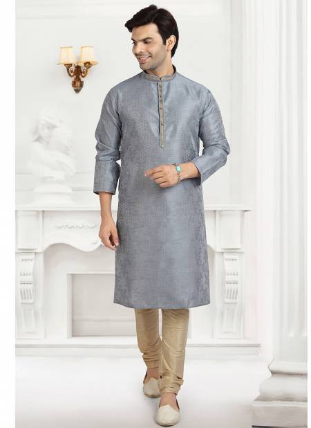 Gray Colour Traditional Wear Jacquard silk Kurta Pajama Mens Collection 1229